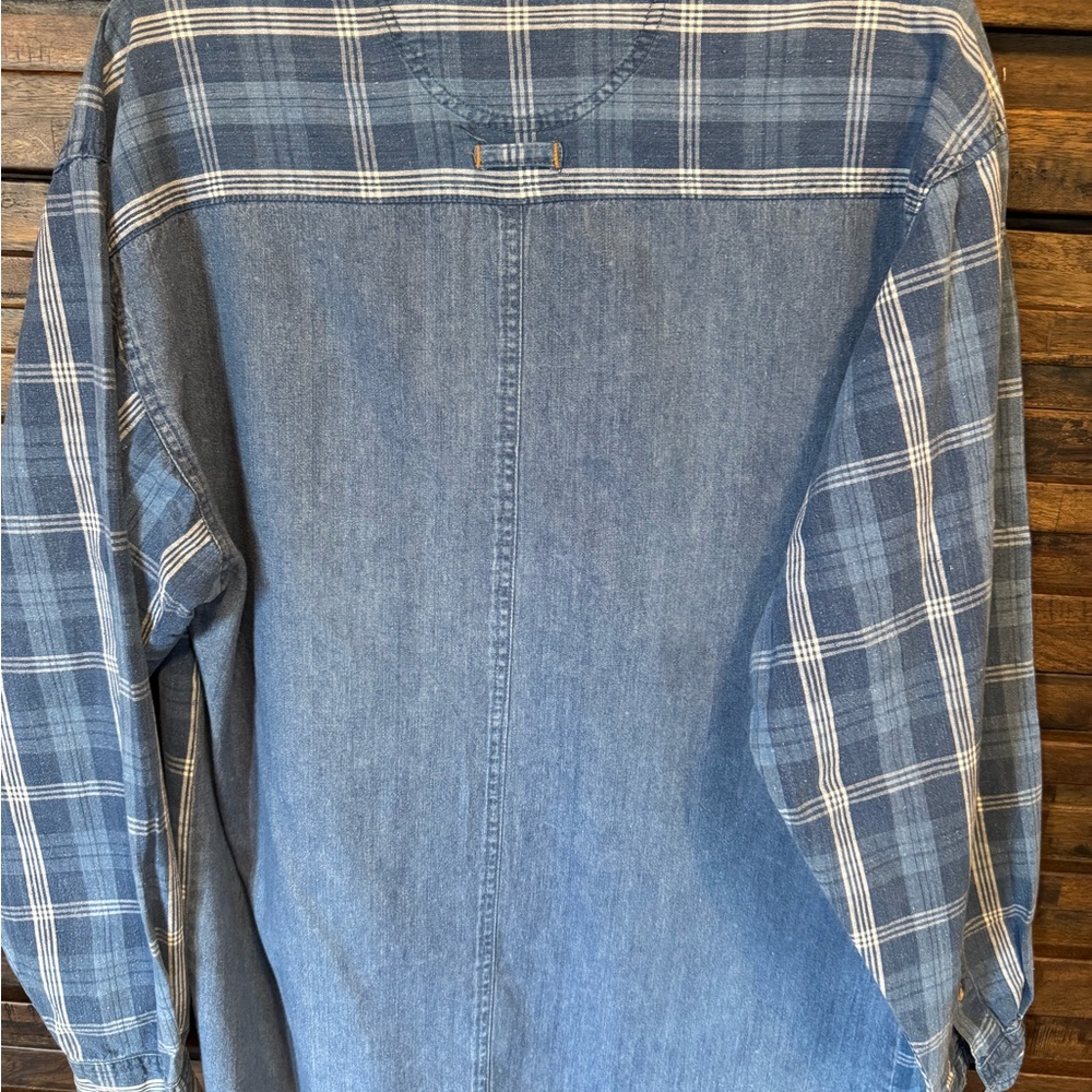 Vintage Checkered Plaid Denim Patch Ocean Pacific Long Sleeve Button Shirt‎ SML - Picture 5 of 9